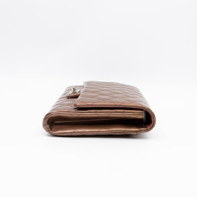 Timeless Clutch with Chain Bronze Striated Patent Leather