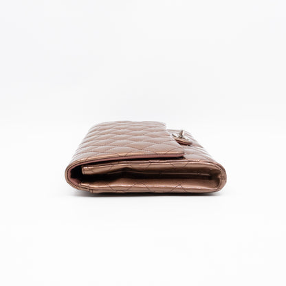 Timeless Clutch with Chain Bronze Striated Patent Leather