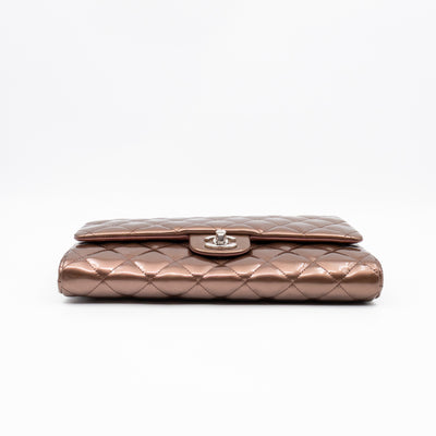 Timeless Clutch with Chain Bronze Striated Patent Leather