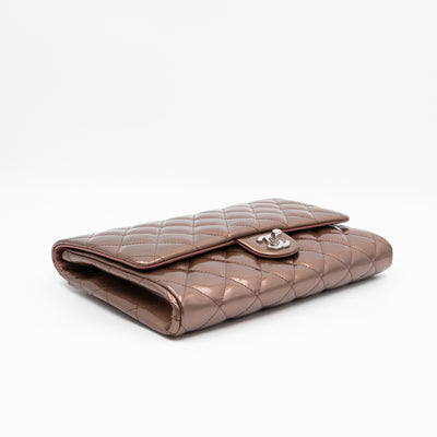 Timeless Clutch with Chain Bronze Striated Patent Leather