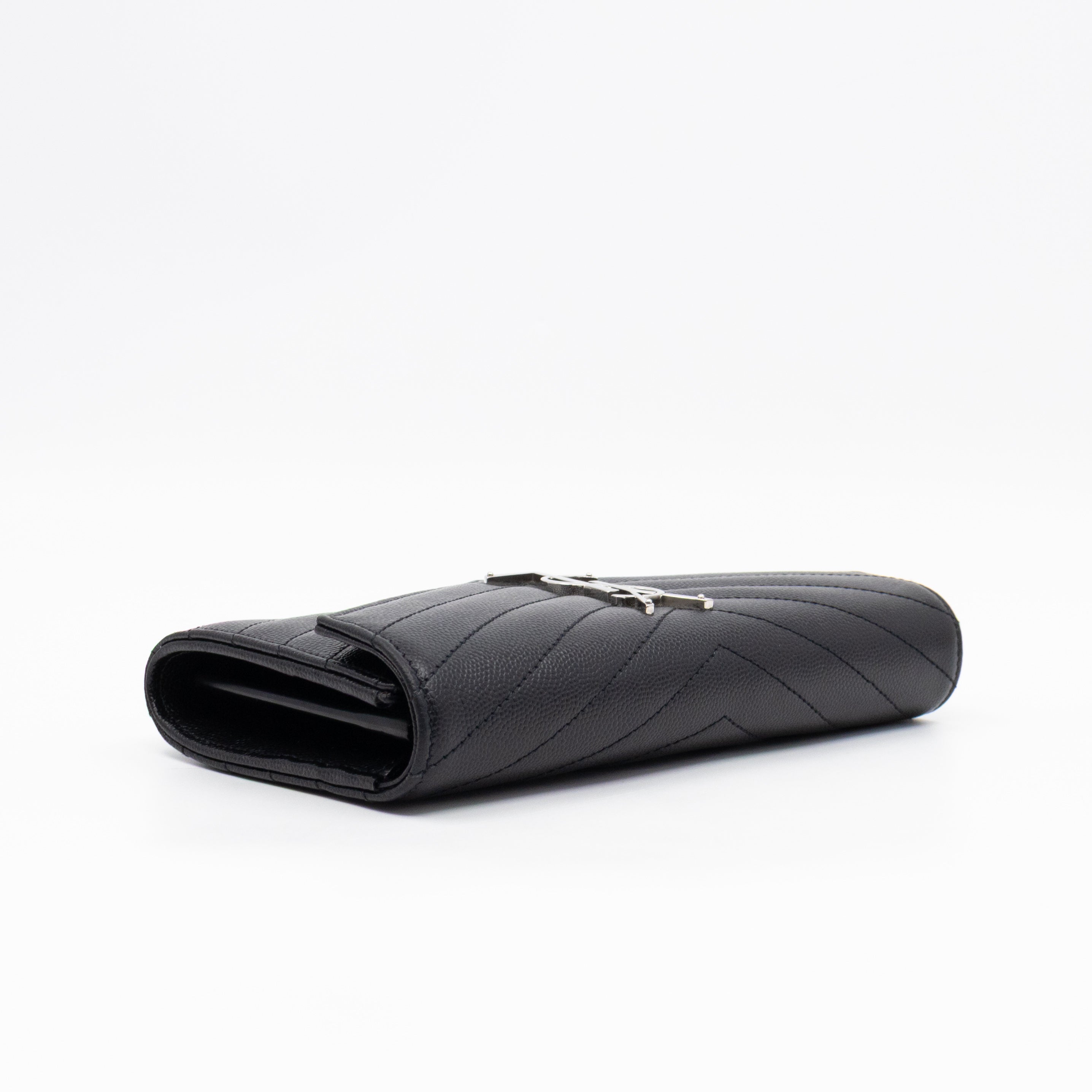 Cassandre Envelope Flap Wallet Black Grained Leather