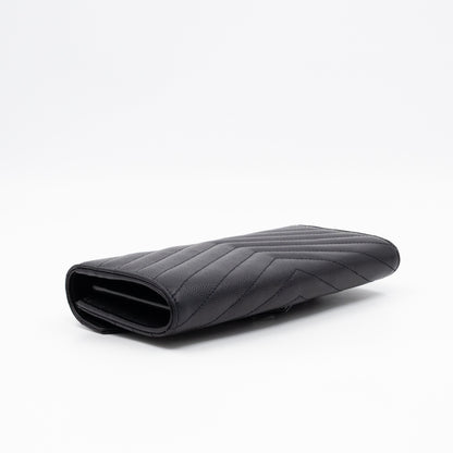 Cassandre Envelope Flap Wallet Black Grained Leather