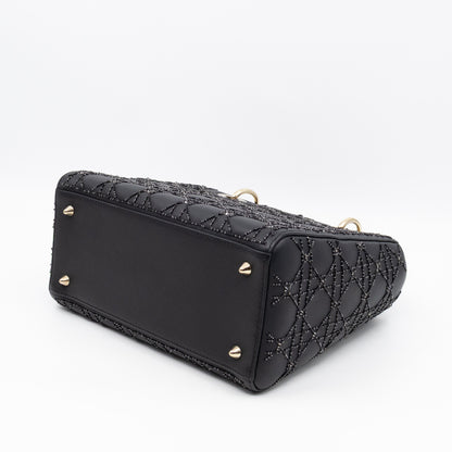 Lady Dior Medium Embellished Beads Cannage Black Leather