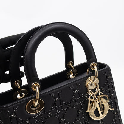 Lady Dior Medium Embellished Beads Cannage Black Leather