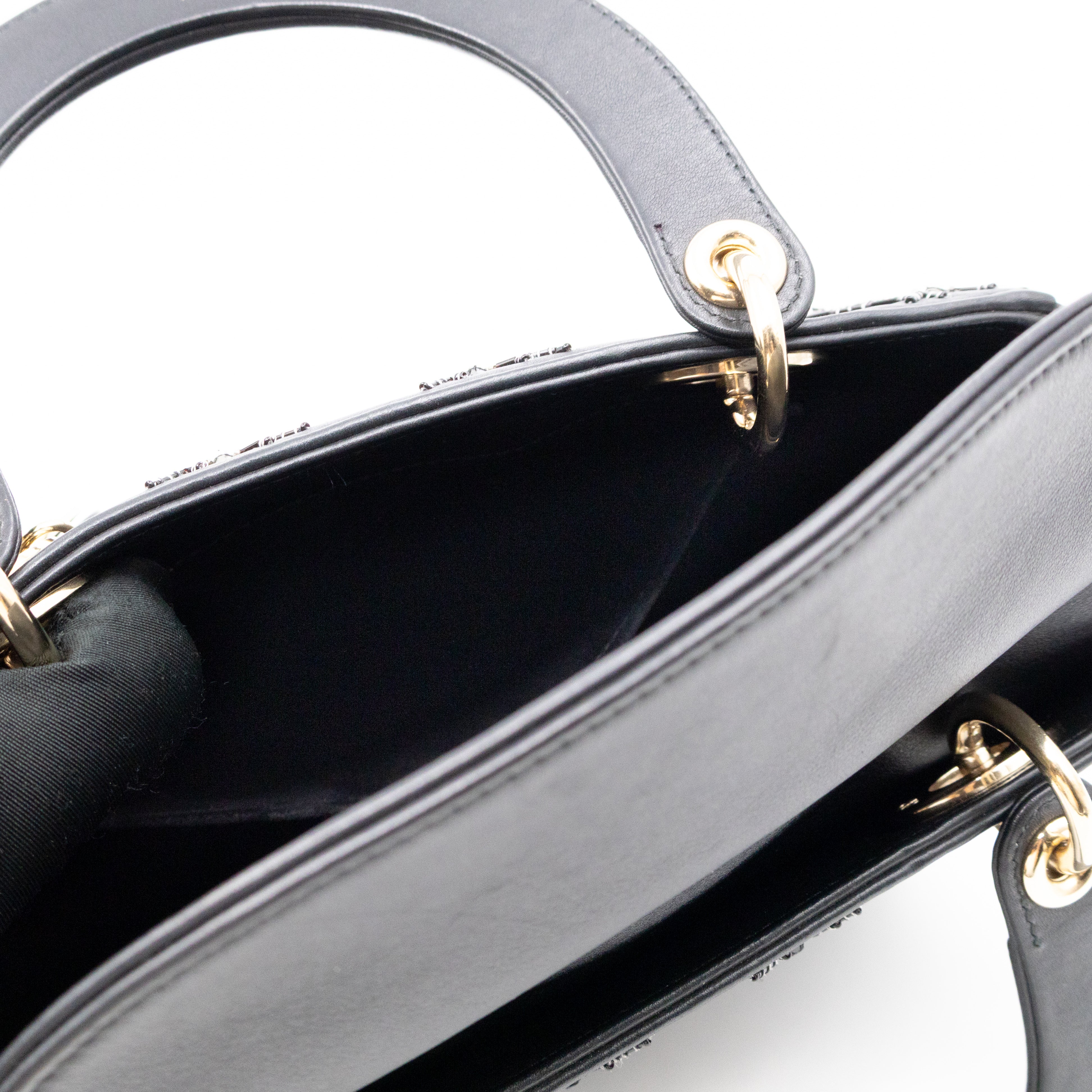 Lady Dior Medium Embellished Beads Cannage Black Leather