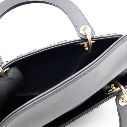 Lady Dior Medium Embellished Beads Cannage Black Leather