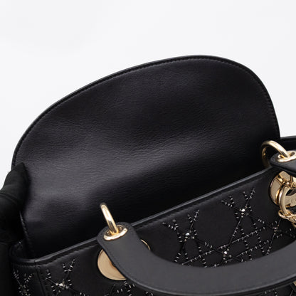 Lady Dior Medium Embellished Beads Cannage Black Leather