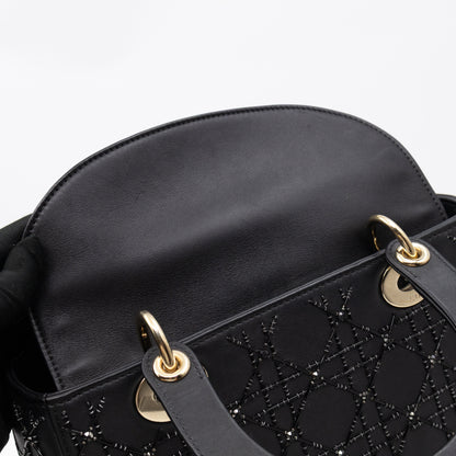 Lady Dior Medium Embellished Beads Cannage Black Leather