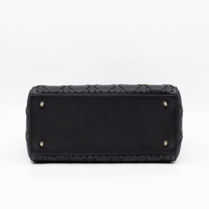Lady Dior Medium Embellished Beads Cannage Black Leather