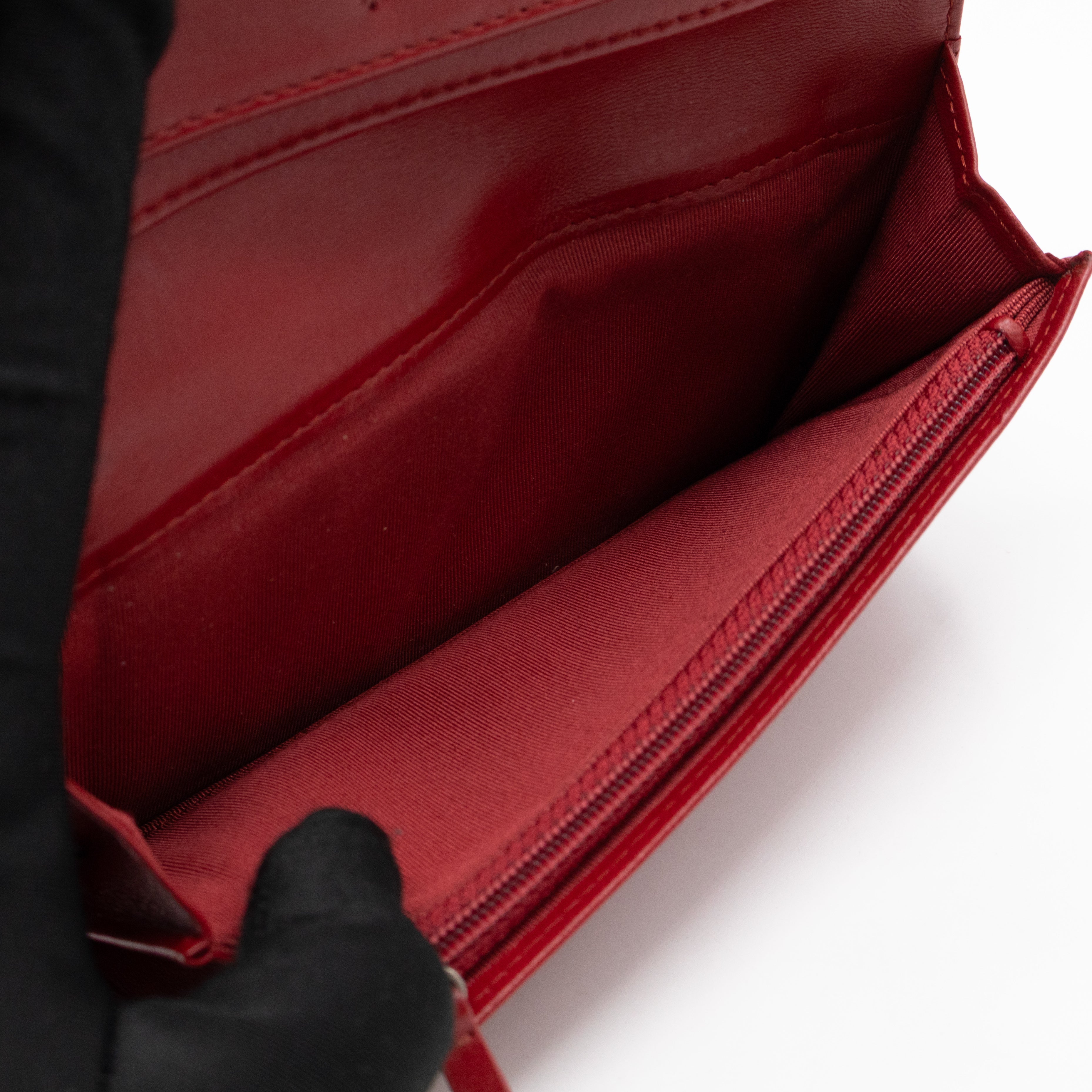 Classic Long Wallet Red Lambskin Leather