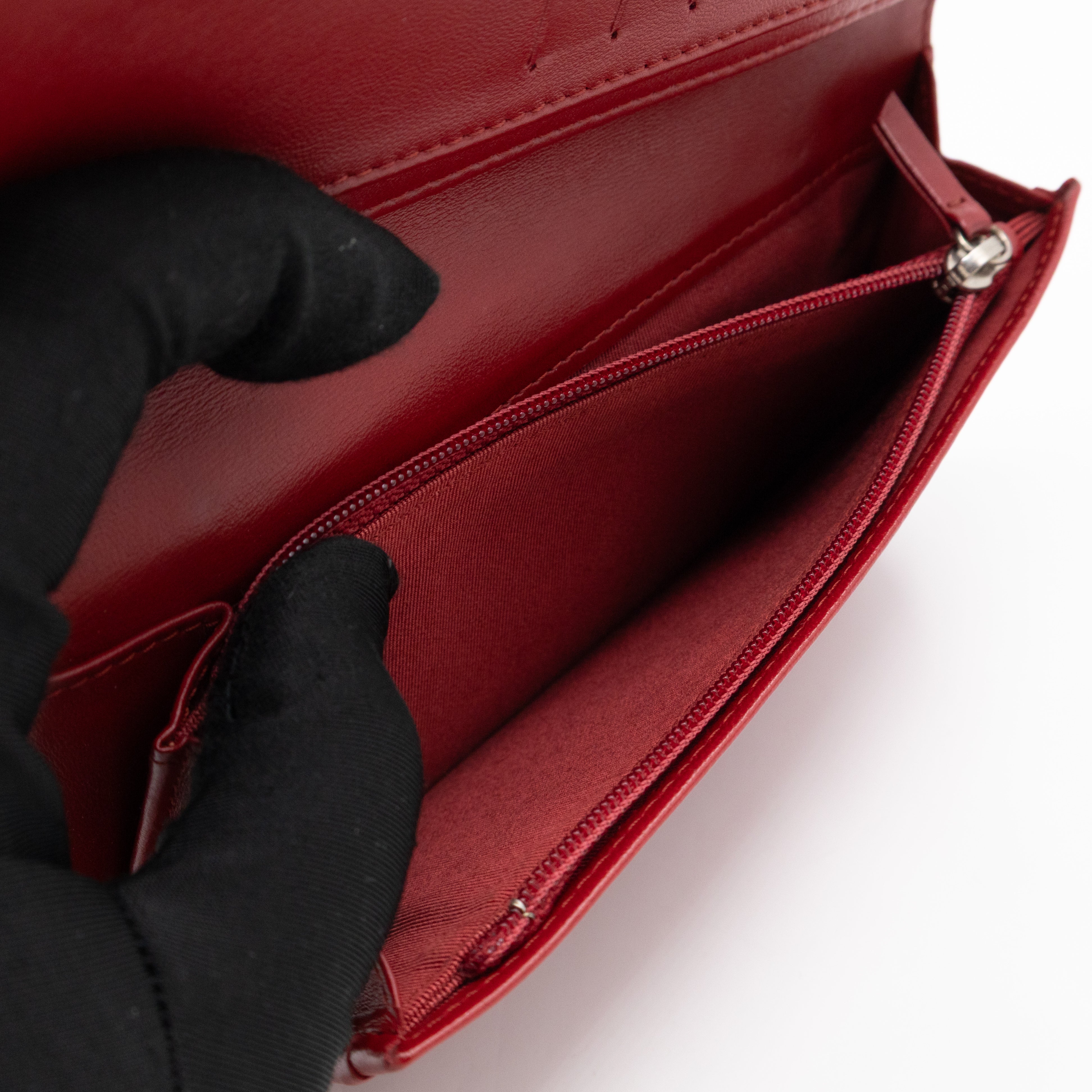 Classic Long Wallet Red Lambskin Leather