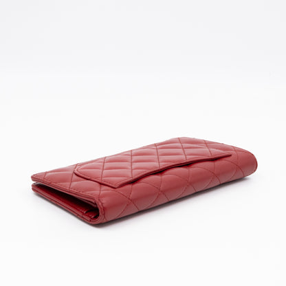 Classic Long Wallet Red Lambskin Leather