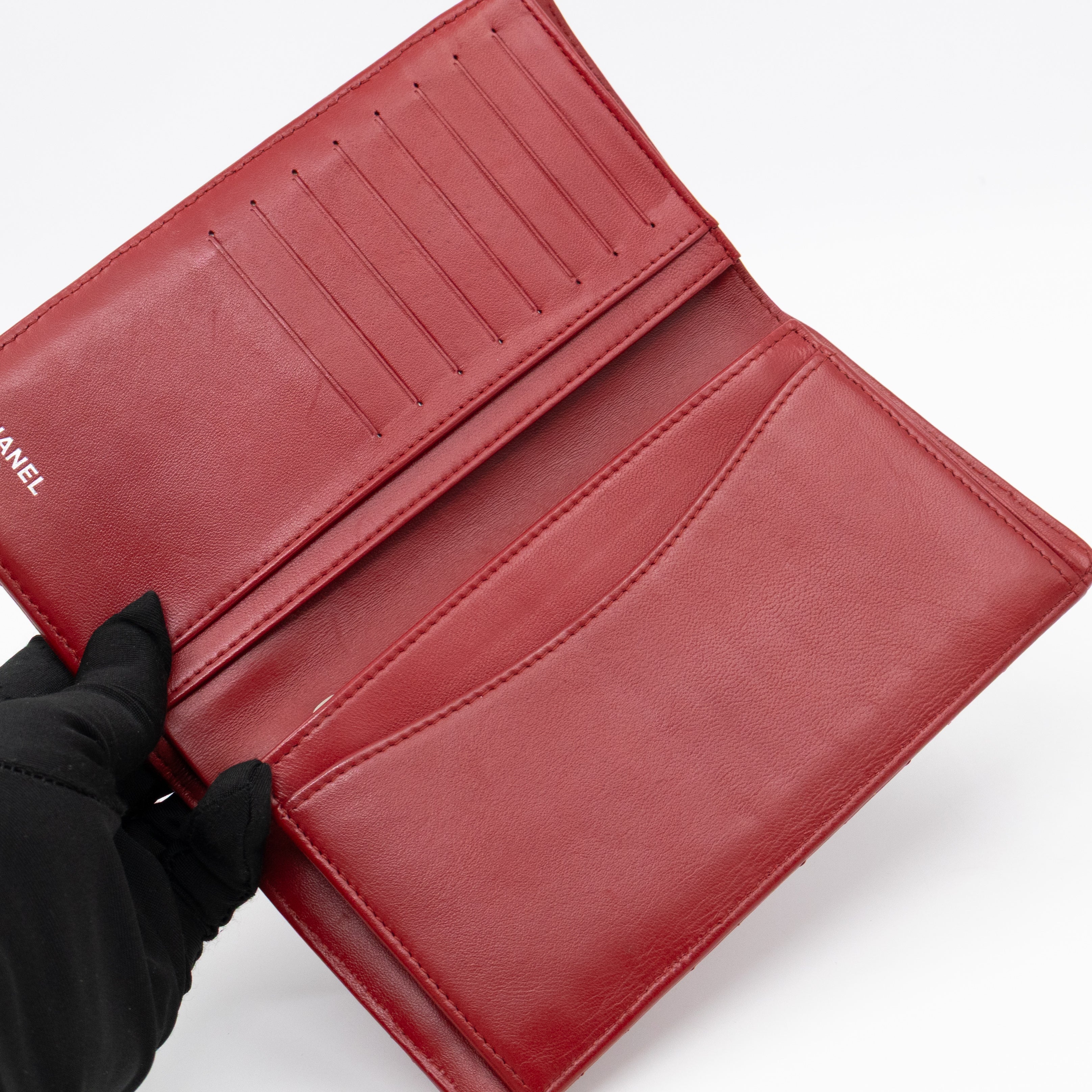 Classic Long Wallet Red Lambskin Leather