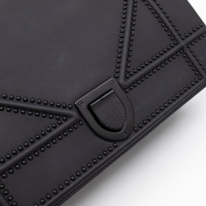 Diorama Medium Flap Bag Black Studded Matte Leather