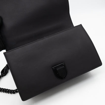 Diorama Medium Flap Bag Black Studded Matte Leather