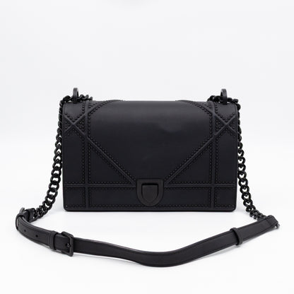 Diorama Medium Flap Bag Black Studded Matte Leather