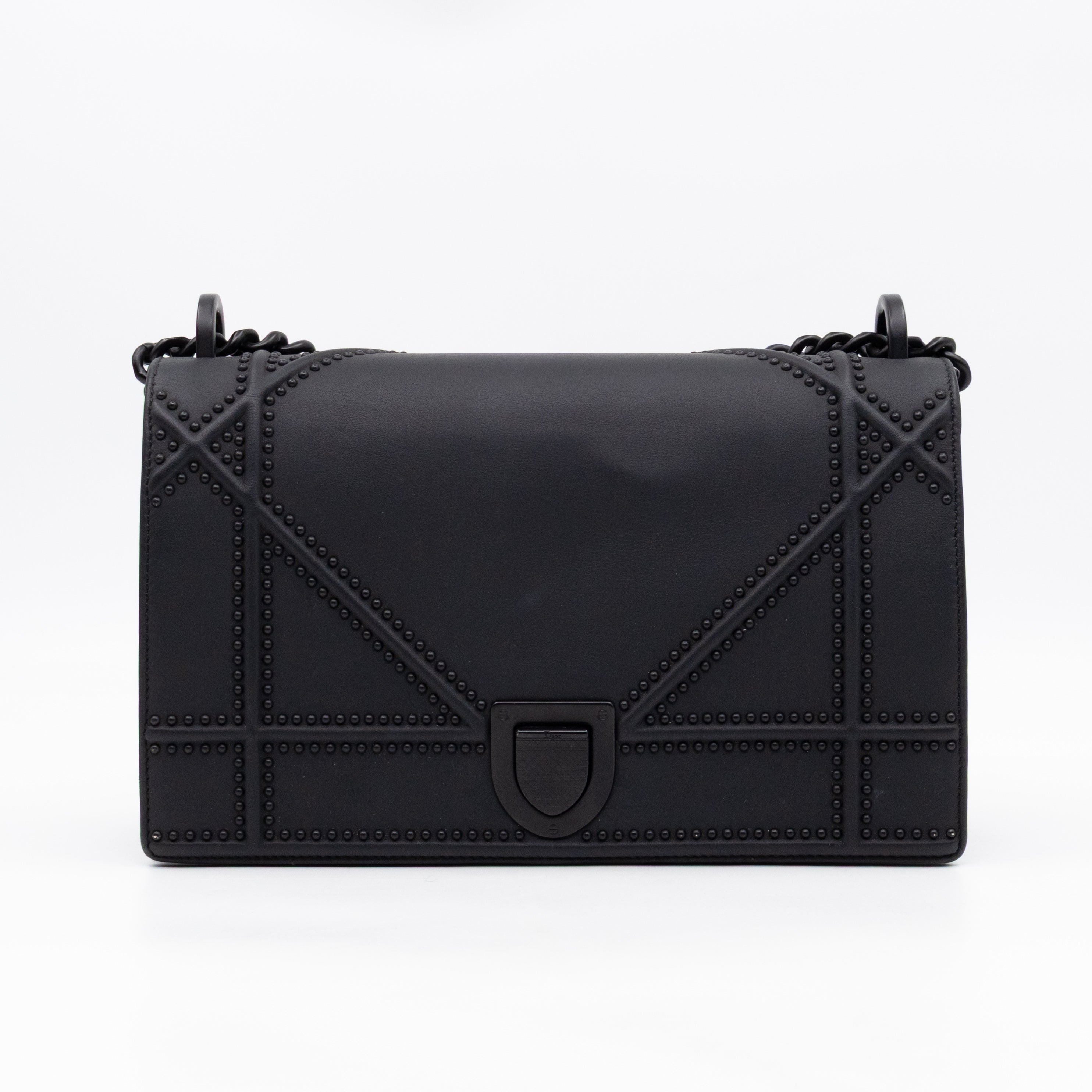 Diorama Medium Flap Bag Black Studded Matte Leather