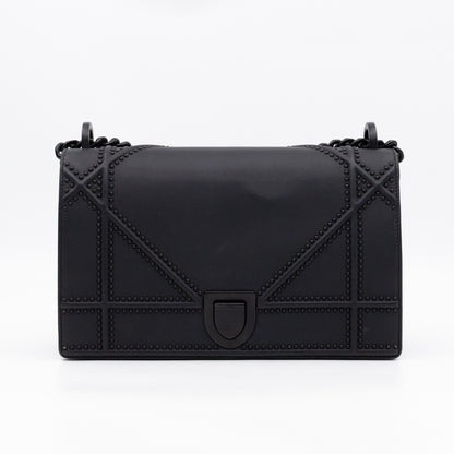 Diorama Medium Flap Bag Black Studded Matte Leather