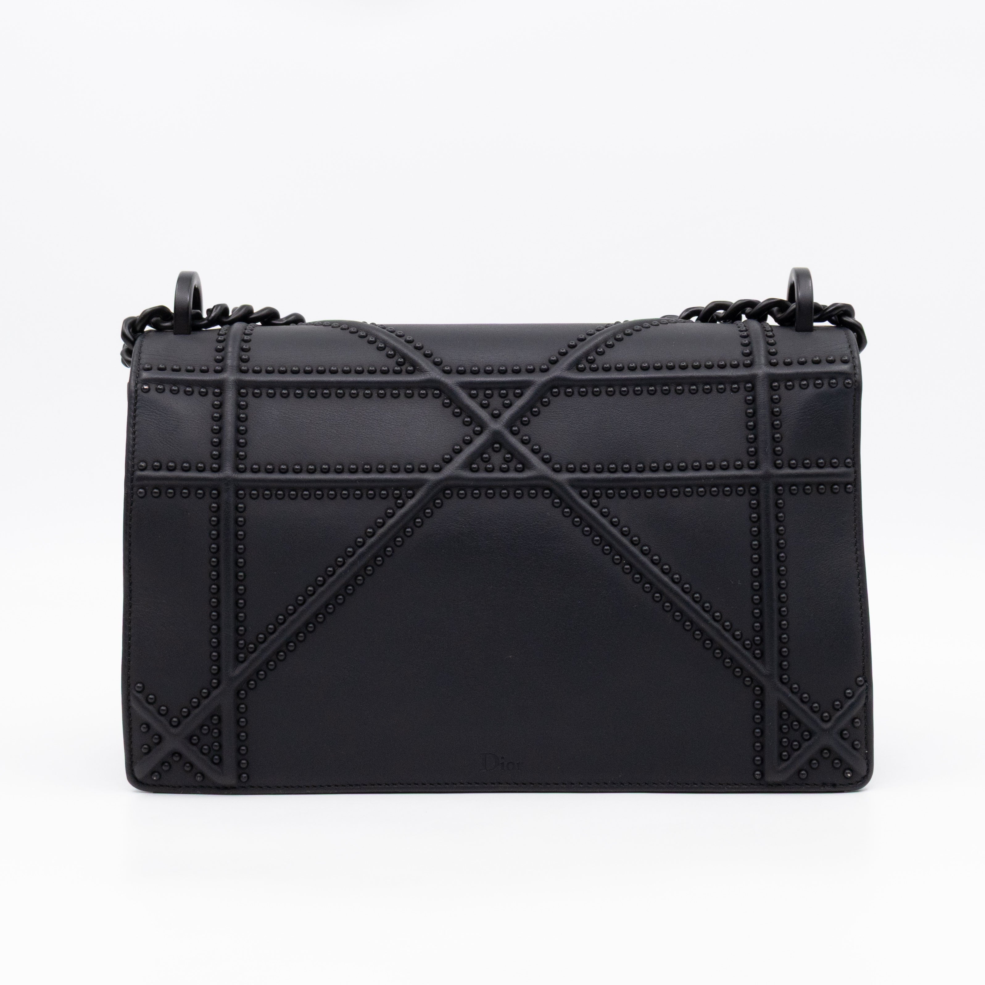 Diorama Medium Flap Bag Black Studded Matte Leather