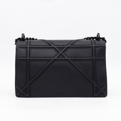 Diorama Medium Flap Bag Black Studded Matte Leather