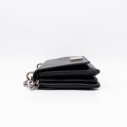 Chain Lock Flap Shoulder Bag Black Saffiano Leather