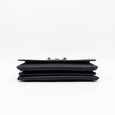 Chain Lock Flap Shoulder Bag Black Saffiano Leather