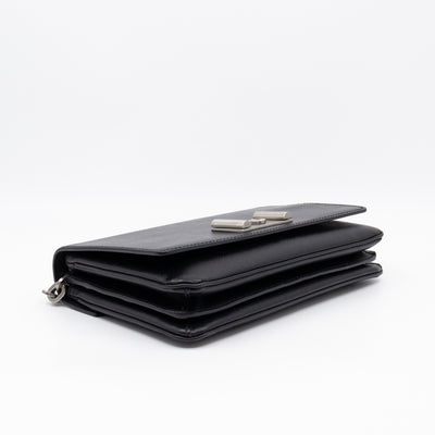 Chain Lock Flap Shoulder Bag Black Saffiano Leather