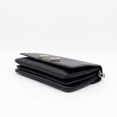 Chain Lock Flap Shoulder Bag Black Saffiano Leather