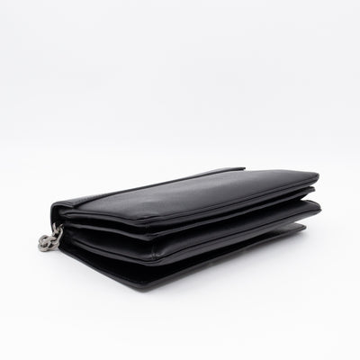 Chain Lock Flap Shoulder Bag Black Saffiano Leather