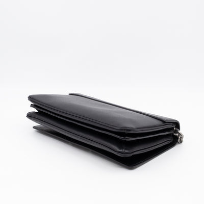 Chain Lock Flap Shoulder Bag Black Saffiano Leather