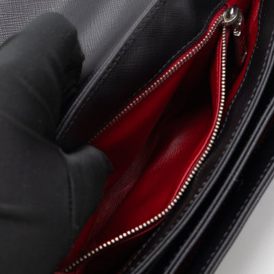 Chain Lock Flap Shoulder Bag Black Saffiano Leather