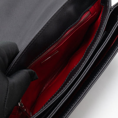 Chain Lock Flap Shoulder Bag Black Saffiano Leather