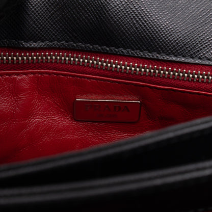 Chain Lock Flap Shoulder Bag Black Saffiano Leather