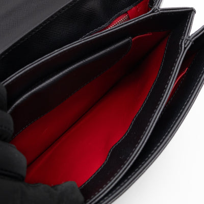 Chain Lock Flap Shoulder Bag Black Saffiano Leather