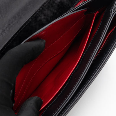 Chain Lock Flap Shoulder Bag Black Saffiano Leather