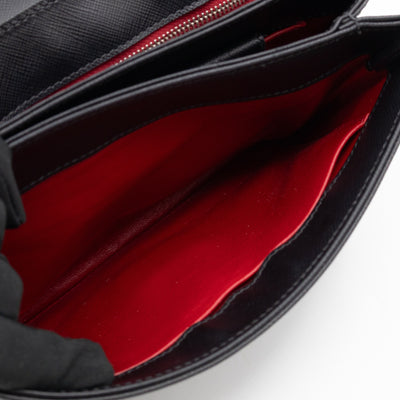 Chain Lock Flap Shoulder Bag Black Saffiano Leather