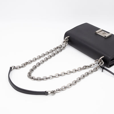 Chain Lock Flap Shoulder Bag Black Saffiano Leather