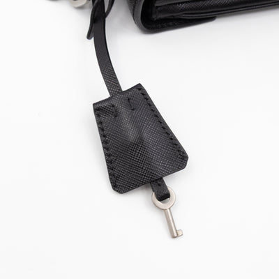 Chain Lock Flap Shoulder Bag Black Saffiano Leather