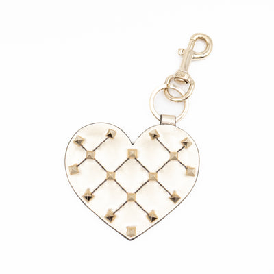 Heart Studs Charm Keychain Gold Metallic Leather