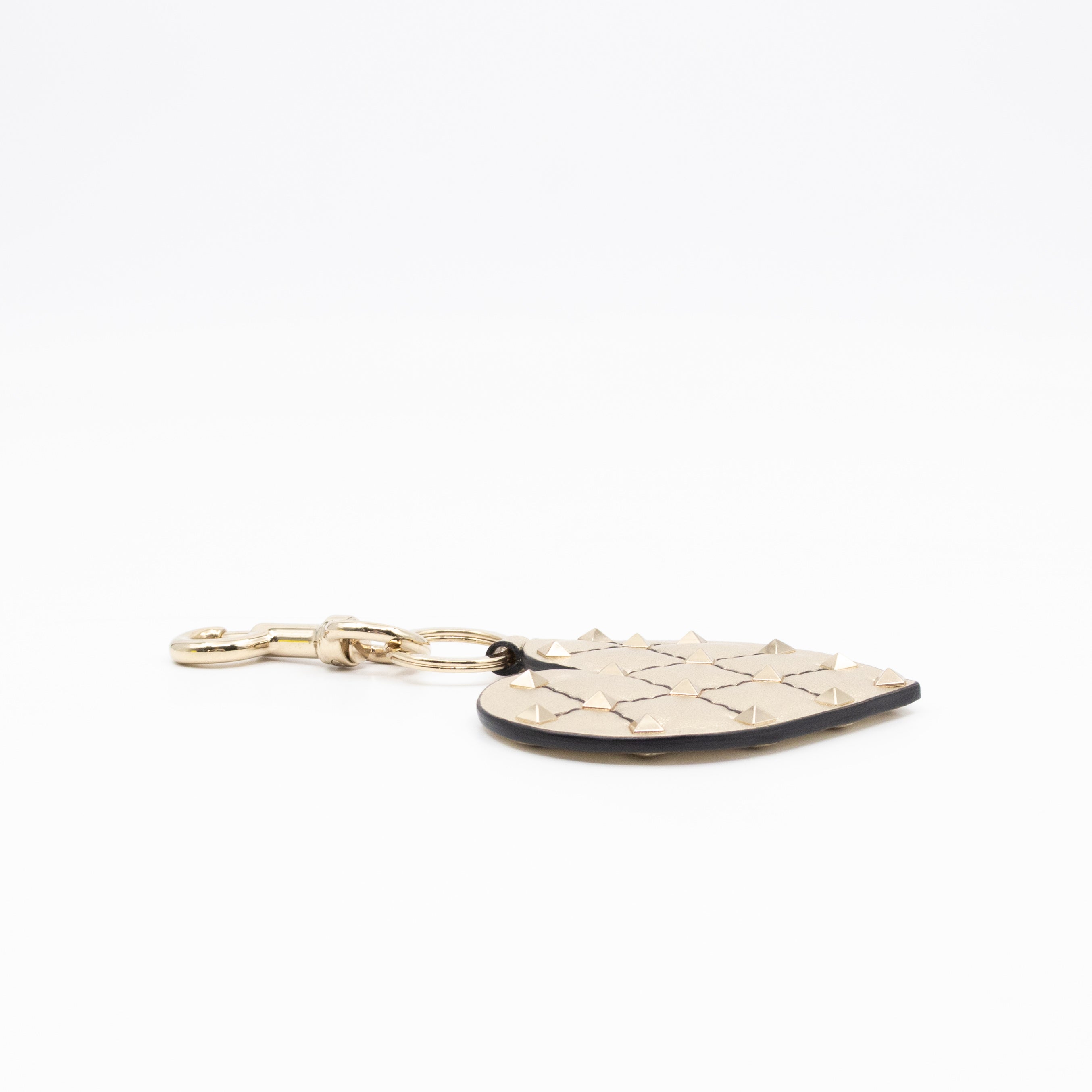 Heart Studs Charm Keychain Gold Metallic Leather