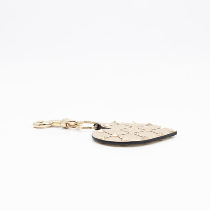 Heart Studs Charm Keychain Gold Metallic Leather