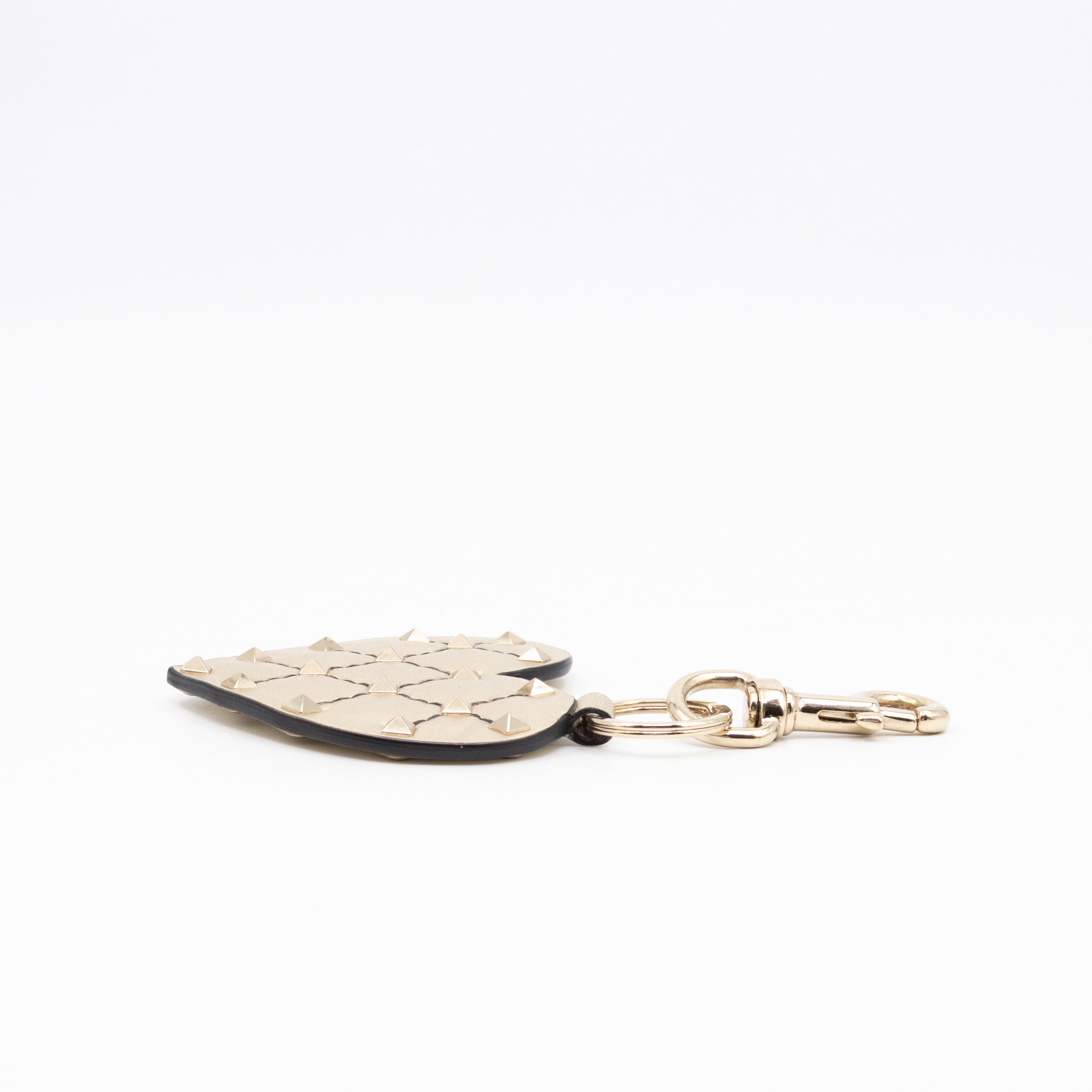 Heart Studs Charm Keychain Gold Metallic Leather