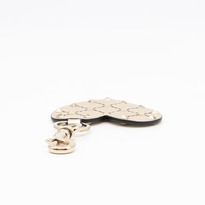 Heart Studs Charm Keychain Gold Metallic Leather