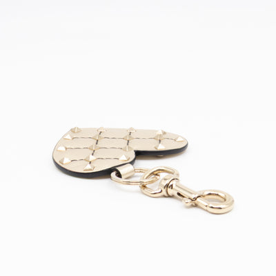 Heart Studs Charm Keychain Gold Metallic Leather
