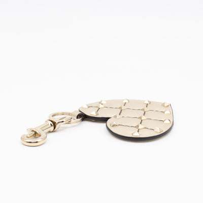 Heart Studs Charm Keychain Gold Metallic Leather