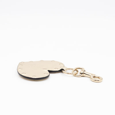 Heart Studs Charm Keychain Gold Metallic Leather