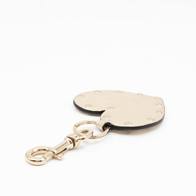 Heart Studs Charm Keychain Gold Metallic Leather