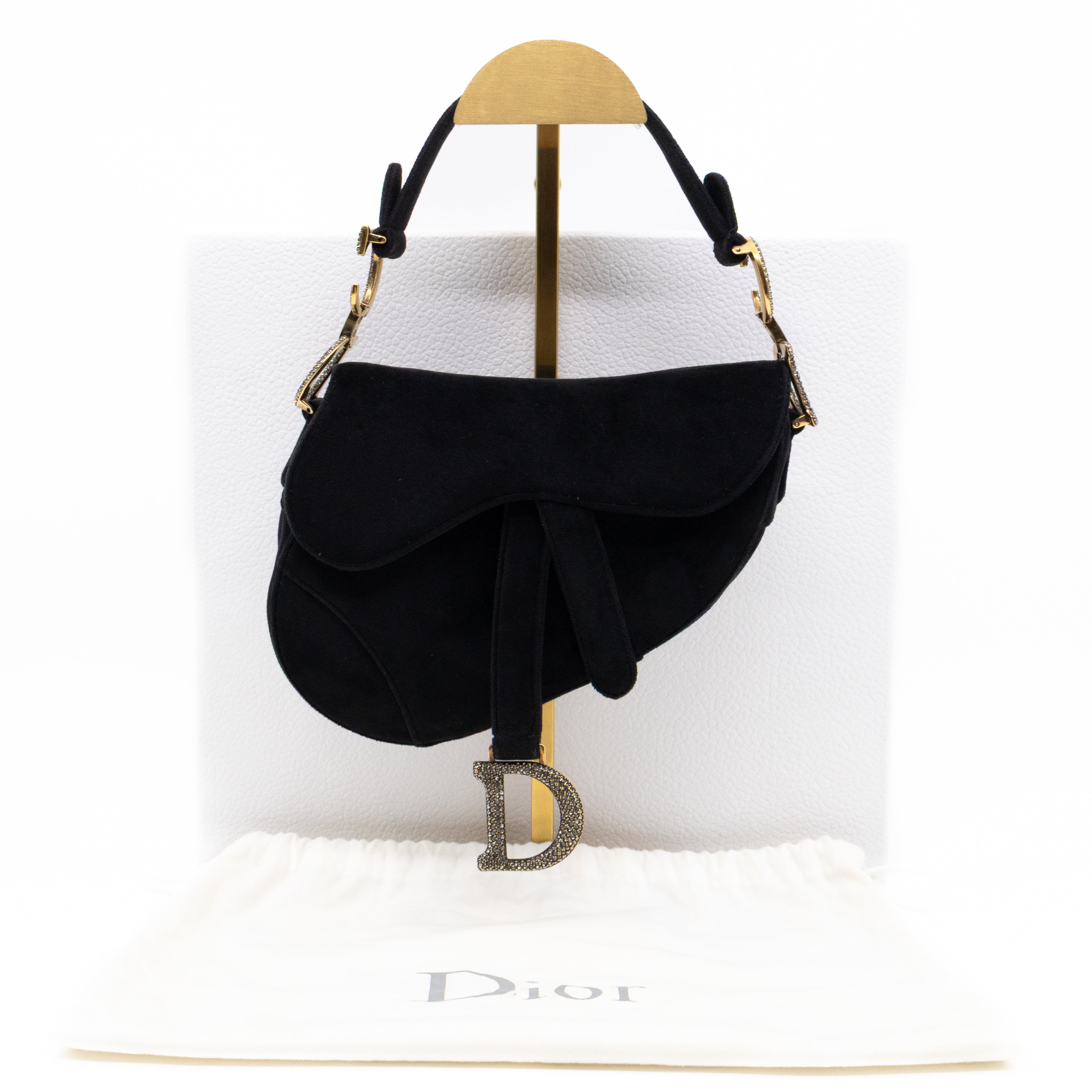Mini Saddle Bag Crystal & Black Velvet