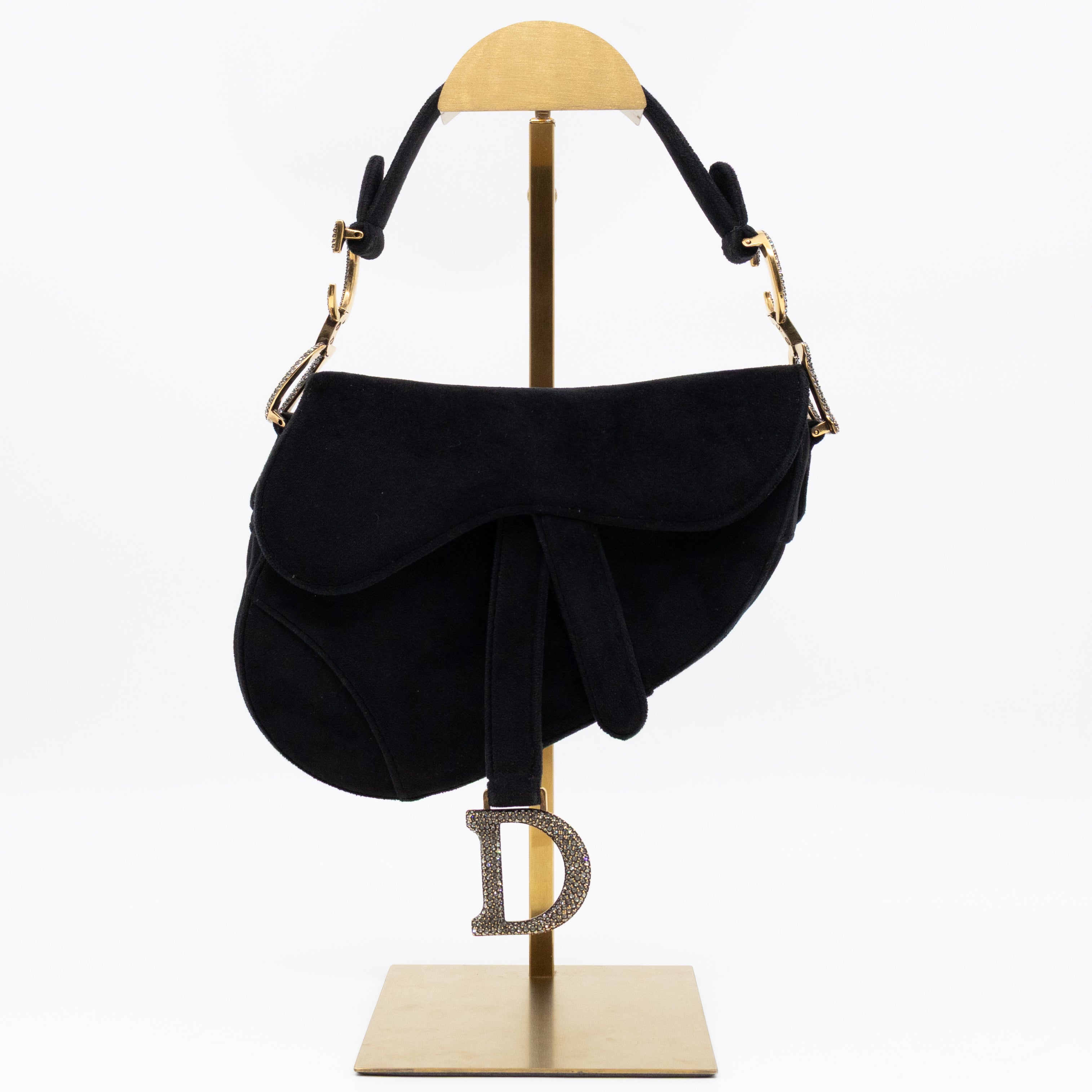 Mini Saddle Bag Crystal & Black Velvet
