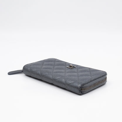 Medium Zipped Wallet Grey Metallic Leather